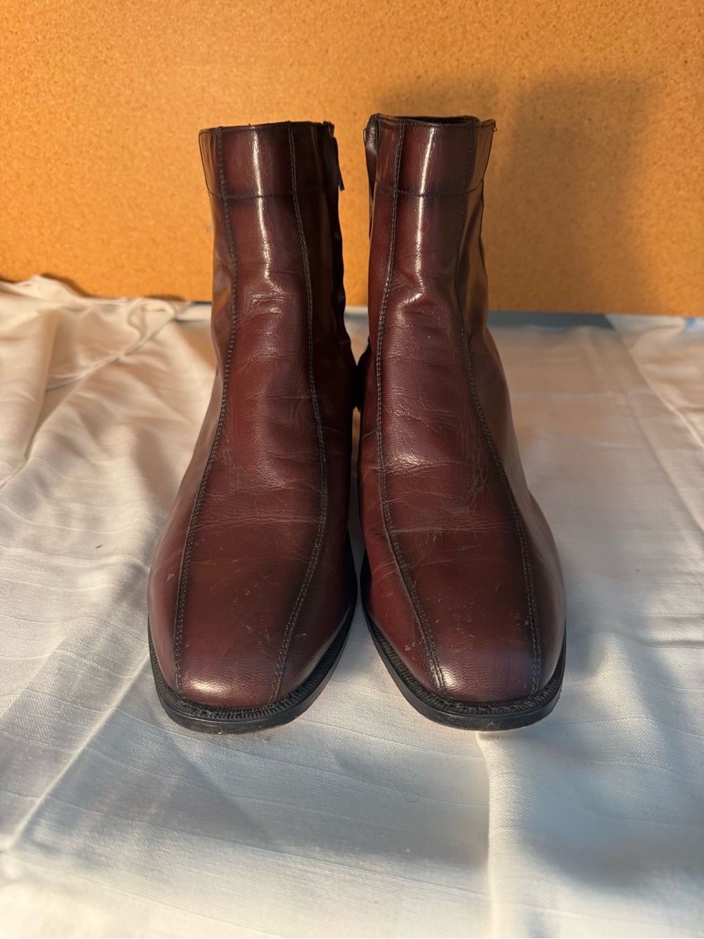 Men's Burgundy Leather Ankle Boots with Side Zip